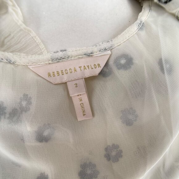 Rebecca Taylor Alessandra Silk Embroidered Floral Ruffle Blouse Bell Sleeves  2 - Picture 8 of 13